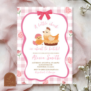 Roze Gingham Plaid Kuiken Babyshower Uitnodiging