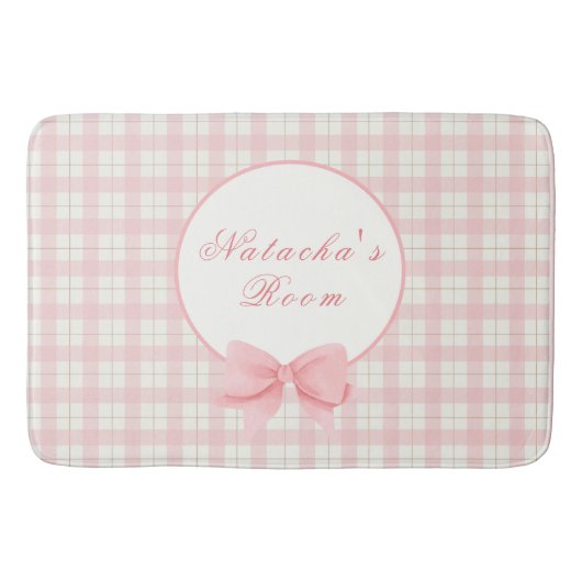 Roze Gingham Plaid Meisje Aangepaste Naam Kinderka Badmat (Voorkant)
