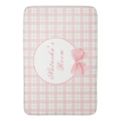 Roze Gingham Plaid Meisje Aangepaste Naam Kinderka Badmat (Voorkant Verticaal)