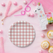 Roze Gingham Plaid Patroon Papieren Bordje (Feest)