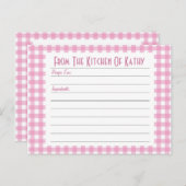 Roze Gingham Recipe Card Briefkaart (Voorkant / Achterkant)