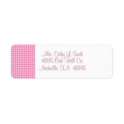 Roze Gingham Return Address Labels (Voorkant)