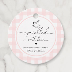 Roze Gingham Rocking Horse Sprinkoos met liefde Bedankjes Labels