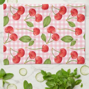 Roze Gingham & Rode Kersen Picknick Theedoek