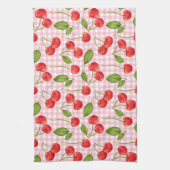 Roze Gingham & Rode Kersen Picknick Theedoek (Verticaal)