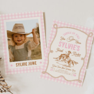 Roze Gingham Rodeo Uitnodiging Gedrukt of Digita