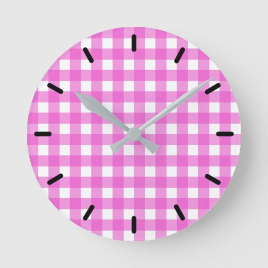 Roze gingham ronde klok (Voorkant)