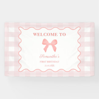 Roze Gingham Roze Bow Verjaardag Welkomstbord Spandoek