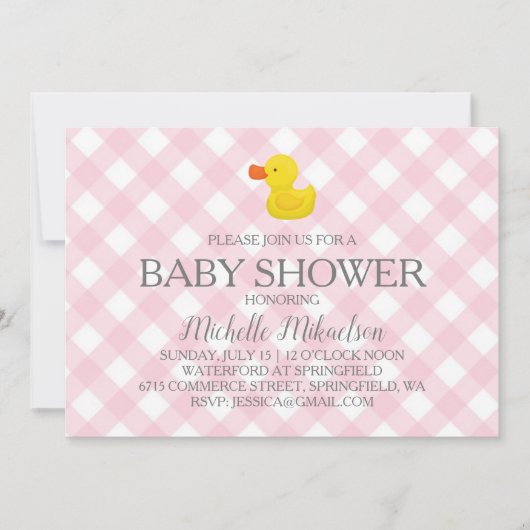 Roze Gingham Rubber Duckie Baby shower Kaart (Voorkant)