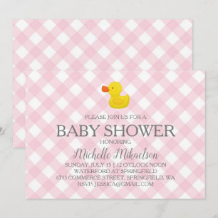 Roze Gingham Rubber Duckie Baby shower Kaart