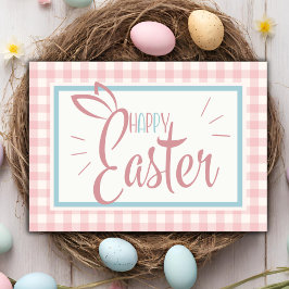 Roze Gingham Schattige Happy Easter Custom Feestdagen Kaart