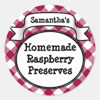 Roze Gingham Strawberry Jelly Jam Jar/Lid Label