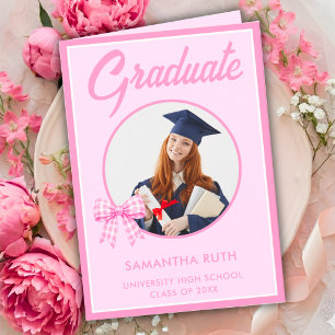 Roze Gingham Strik Afstudeerfoto Afstudeercadeau Kaart