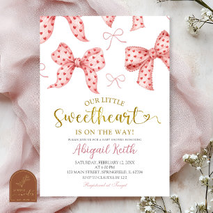 Roze Gingham Strik Babyshower Kaart