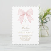 roze gingham strik | Doop Kaart (Staand voorkant)
