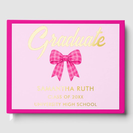 Roze Gingham Strik Hoed Graduation Feestje Gastenboek (Voorkant)