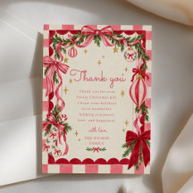 Roze Gingham Strik Kerstfeest Bedankt Kaart