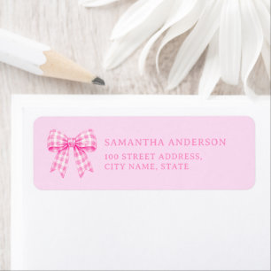 Roze Gingham Strik Meisje Baby Shower Retouradres Etiket