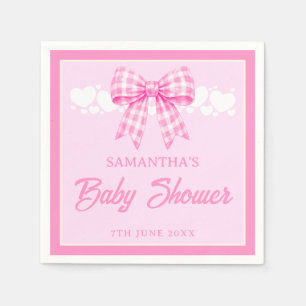 Roze Gingham Strik Meisje Baby Shower Servet