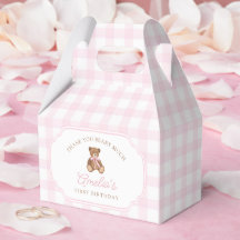 Roze Gingham Teddybeer Beary Eerste Verjaardag