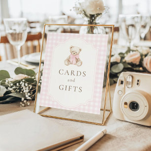 Roze Gingham Teddybeer Kaarten & Cadeaus Poster