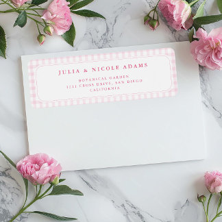 Roze Gingham Teddybeer Neutrale Baby Shower Etiket