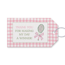 Roze Gingham Tennis Bedankje Cadeautje Favor Tag