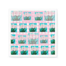 Roze Gingham Tulip Cocktail servet