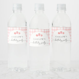 Roze Gingham Verjaardag Waterfles Labels Waterfles Etiket