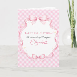 Roze Gingham Watercolor Strikte Meisjes Verjaardag Kaart