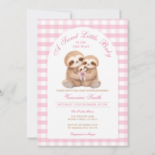 Roze Gingham Waterverf Luiaard Baby Shower Kaart