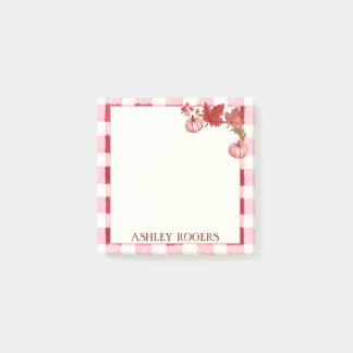 Roze Gingham Waterverf Pompoen Herfst Post-it® Notes