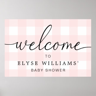 Roze Gingham Welcome Sign. Poster