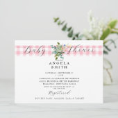 Roze Gingham Wildflower Baby shower Kaart (Staand voorkant)