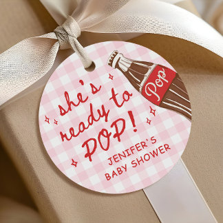 Roze Gingham Ze is er klaar voor om te baren Baby Bedankjes Labels