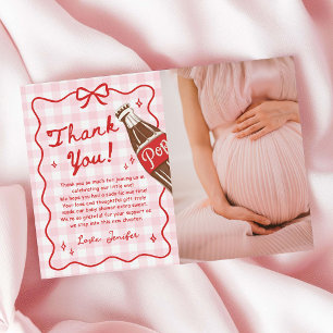 Roze Gingham Ze is er klaar voor om te baren Baby Bedankkaart