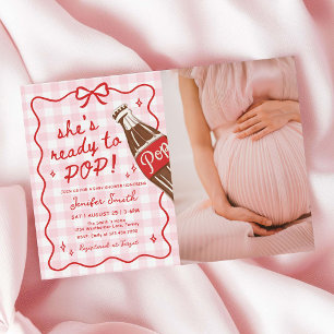 Roze Gingham Ze is klaar om te baren Baby Shower F Kaart