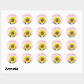 Roze Gingham Zonnebloem BABY SHOWER Stickers (Vel)