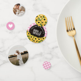 Roze Gingham & Zonnebloemen Baby-Q Douche Confetti