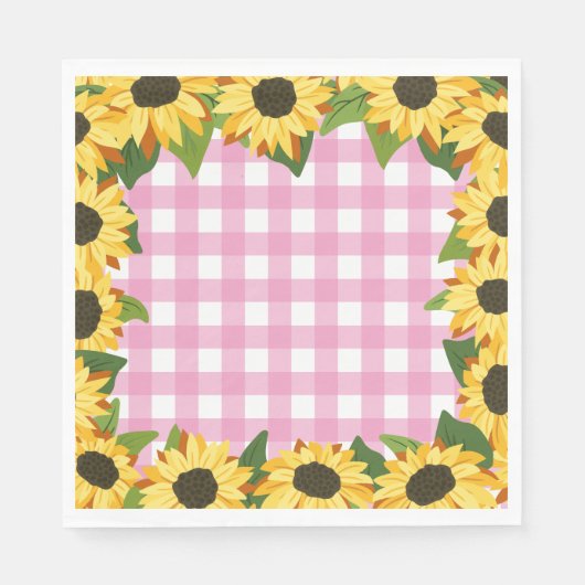 Roze Gingham & Zonnebloemen Servet (Voorkant)