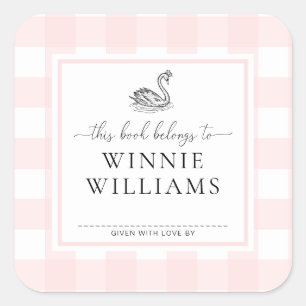 Roze Gingham Zwaan Boekplaat Sticker
