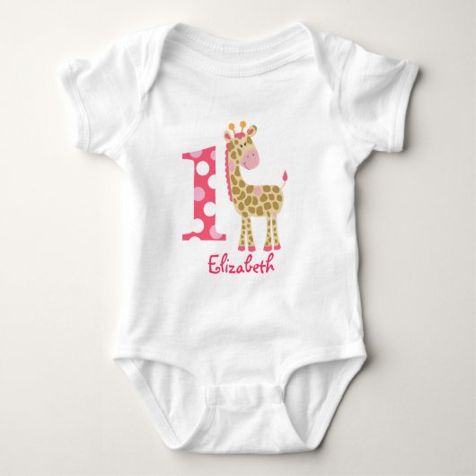 Roze Giraffe 1e eerste verjaardag Aangepast Shirt (Voorkant)