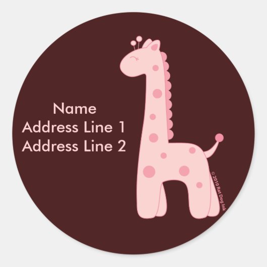 Roze Giraffe adreslabel Ronde Sticker (Voorkant)