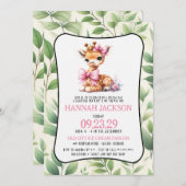 Roze Giraffe Baby shower Kaart (Voorkant / Achterkant)