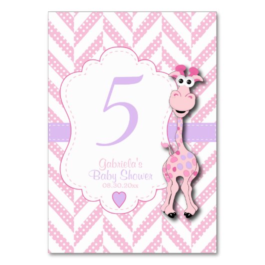 Roze Giraffe Baby shower - Tafelnummers (Voorkant)