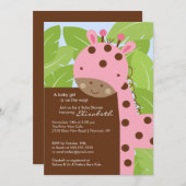 Roze Giraffe Baby shower Uitnodiging (Voorkant / Achterkant)