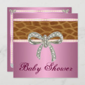 Roze Giraffe Diamond Bow Baby shower Kaart (Voorkant / Achterkant)