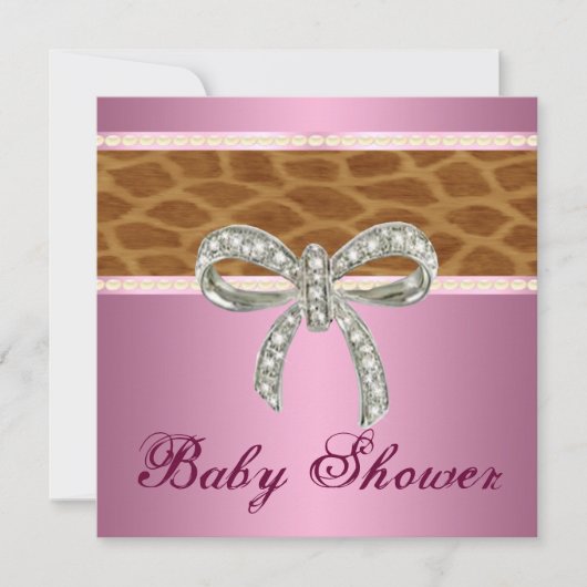 Roze Giraffe Diamond Bow Baby shower Kaart (Voorkant)