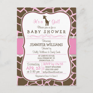Roze Giraffe Girl Baby shower Briefkaart Uitnodigi