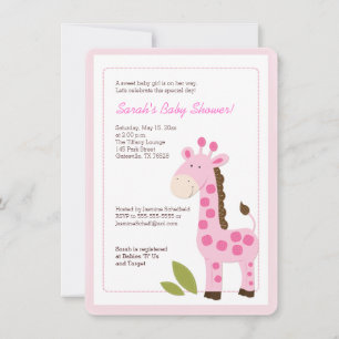 Roze Giraffe Girl Baby shower Kaart